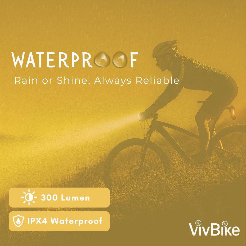 VivBike Rechargeable Bicycle Lights Set for Daily Use, LED Front Light and Rear Light, USB Mini Rechargeable, IPX4 Waterproof, Easy Mount | A HerTime2 Brand