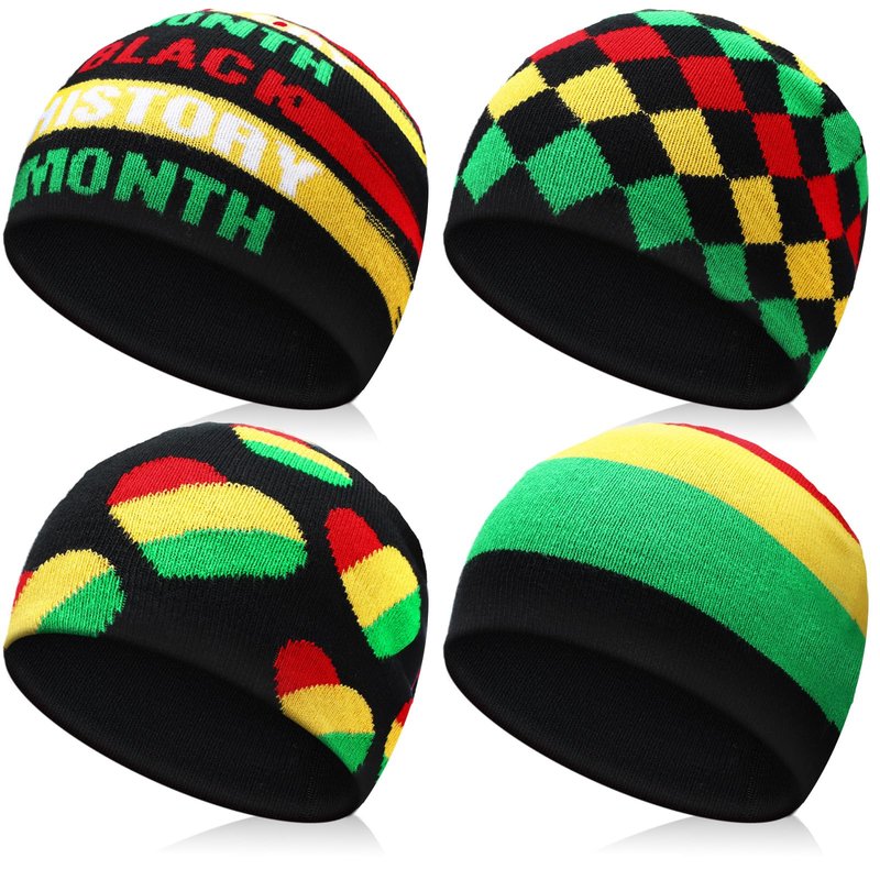 Mepase 4 Pcs Black History Month Beanie Hat for Men Women Knit Casual Classic Warm Hats Winter Cap for African Black History Month American