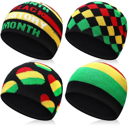 Mepase 4 Pcs Black History Month Beanie Hat for Men Women Knit Casual Classic Warm Hats Winter Cap for African Black History Month American