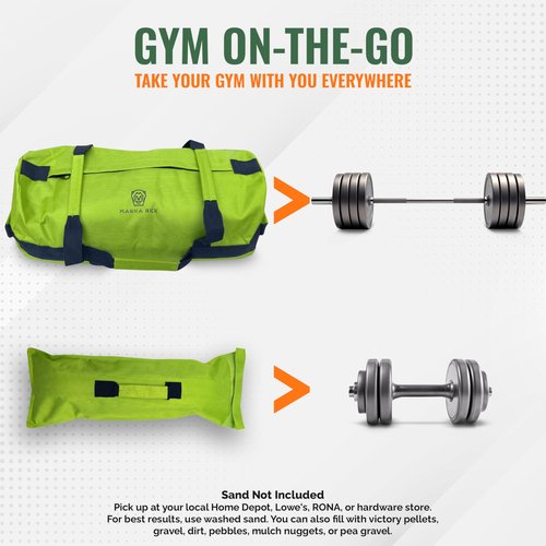Sandbags for Working Out - 50 lbs - Adjustable Heavy Duty Equipment for Weight Training - 1 Outer, 3 Inner Sandbags - Portable Tough Workout - Green Non Slam