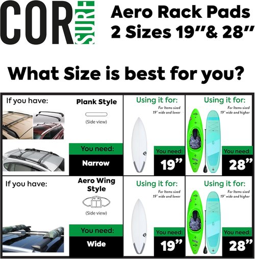 COR Surf Aero Roof Rack Pad - Premium No-Scratch Silicone Tie Down Straps for Surfboards, SUPs, Kayaks & Canoes | 19" Wide