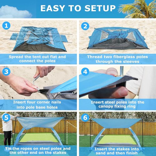 Gorich Beach Tent - Portable Sun Shelter with UPF 50+ UV Protection | Easy Setup for 3-8 People