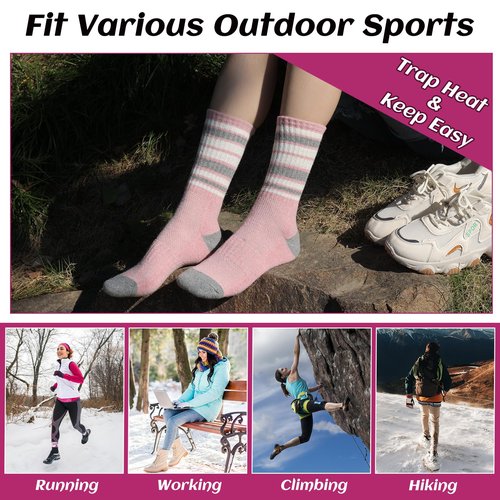 Juedverty Merino Wool Socks For Women Hiking Winter Boot Thermal Warm Thick Cushion Cozy Work Crew Socks 5 Pairs