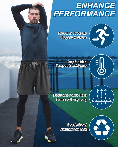 Cutecrop 3 Pcs Men's 2 in 1 Athletic Running Pants Quick Dry Gym Workout Compression Pants with Pockets Towel Loop(Multicolor,L)