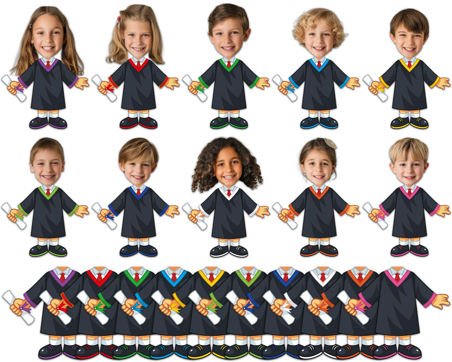 gisgfim 80Pcs Graduation Gown Cutouts Graduation Bulletin Board Decorations Large Graduates Grad Classroom Decor for Boy Girl DIY Craft Photo Wall Door 2026 Kindergarten Preschool Party Favor Supply