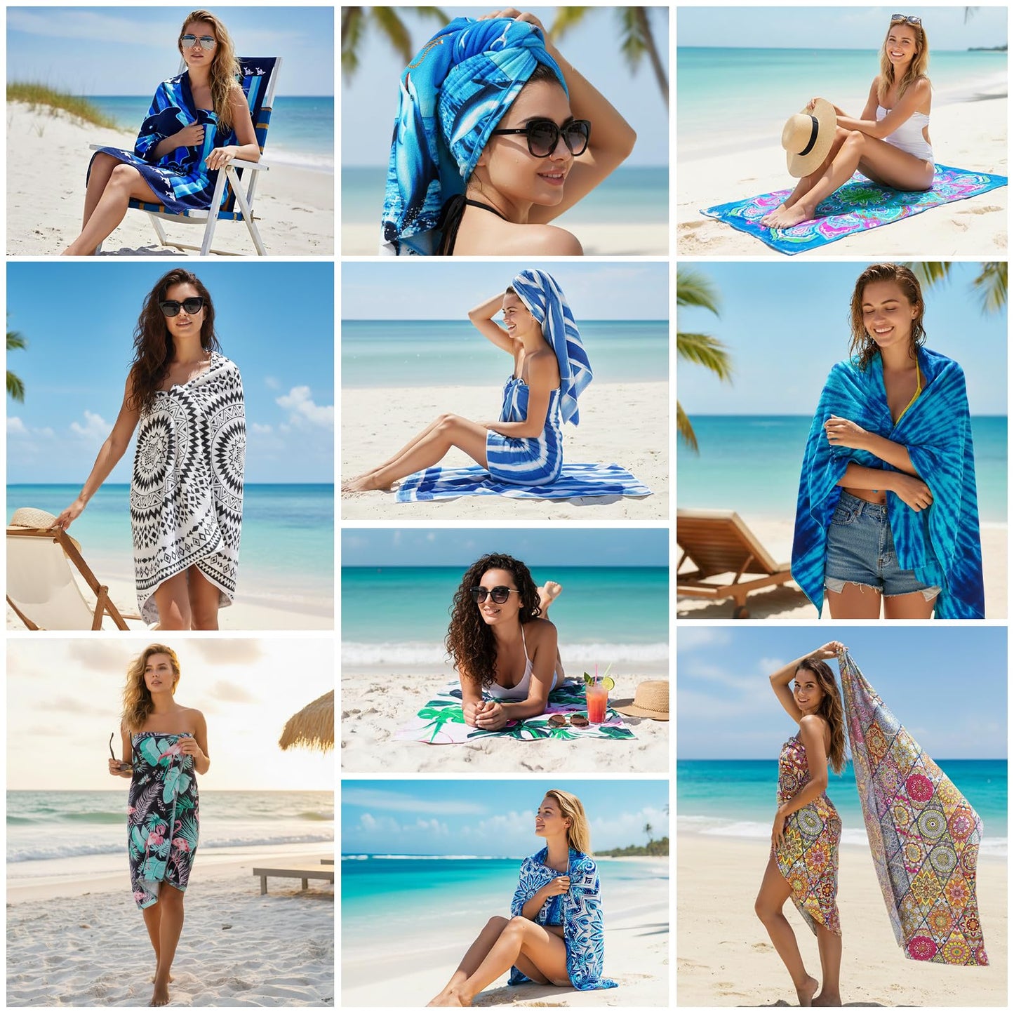 2 Packs Oversized Beach Towel Set 36 x 72 in XL Extra Large Big Soft Clearance Pool Swim Camping Travel Terry Towels Blanket for Adult Cruise Lounge Chair Cover Gift Women Men Blue Striped Dolphins