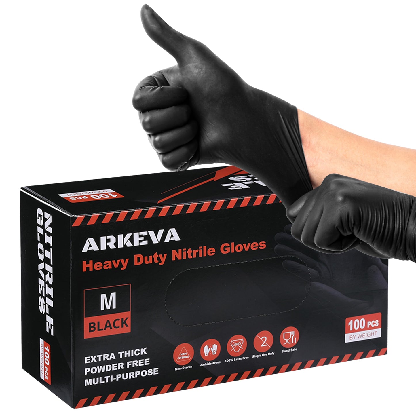 ARKEVA Black Nitrile Disposable Gloves 6 Mil. Chemical Resistance, Tear-Resistance, Latex & Powder Free (100, Large)