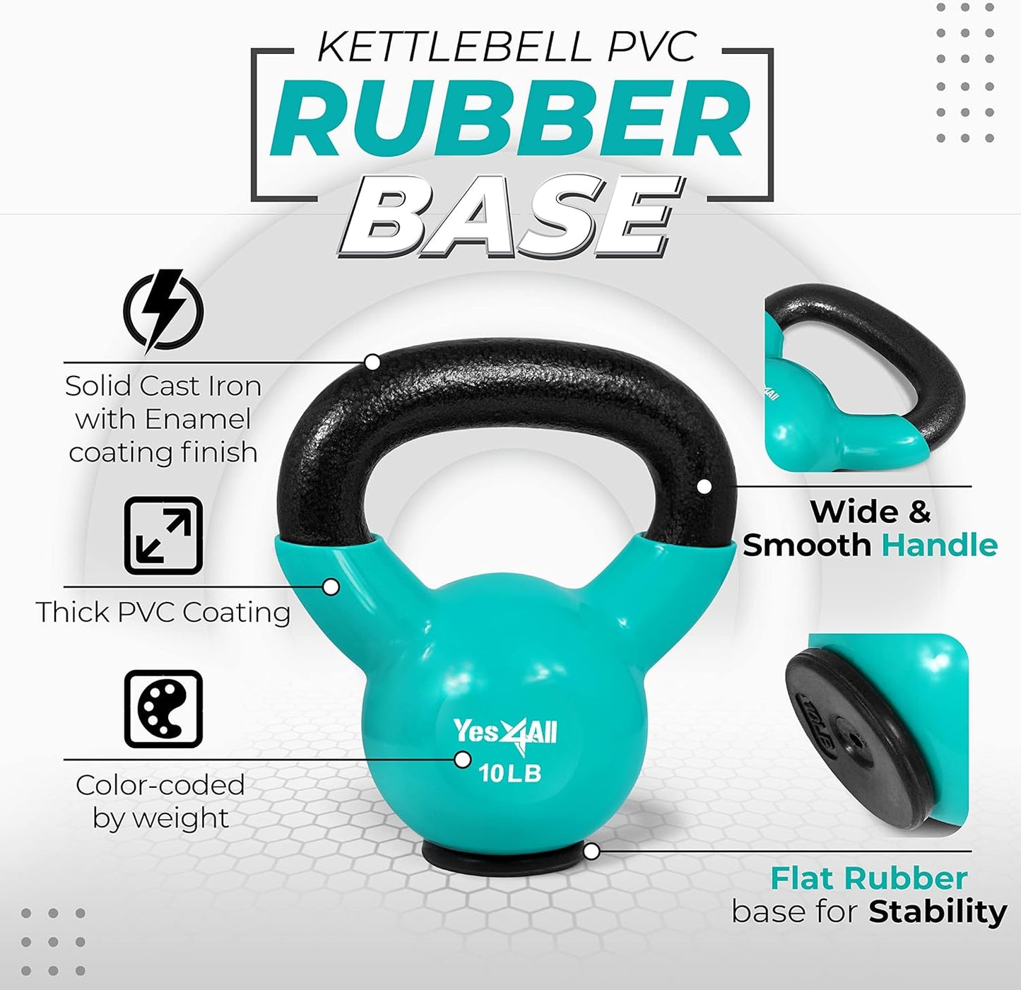Yes4All Kettlebells - Rubber Base Kettlebell Set for Women | Adjustable Weights (10-65 lbs)