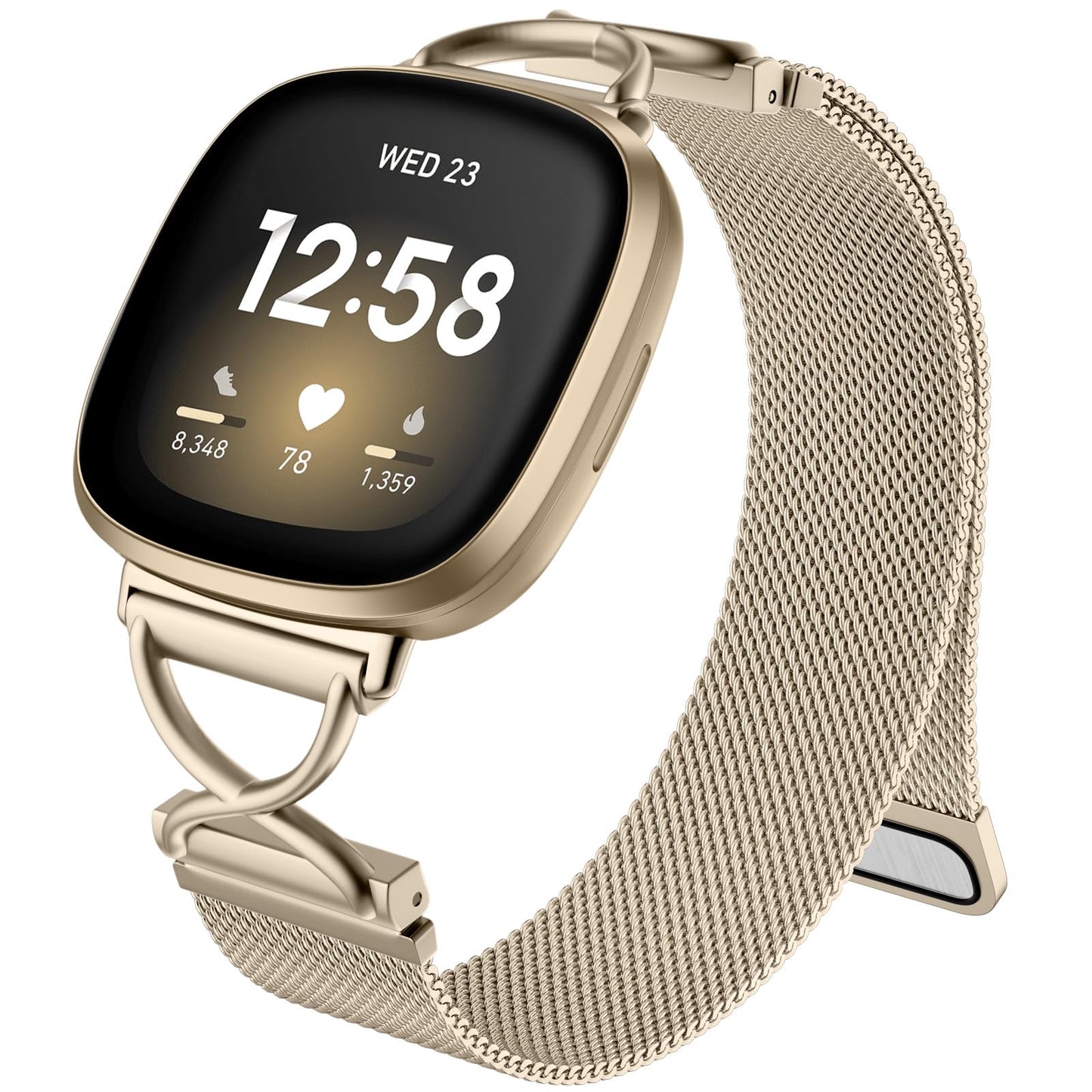 JKD Metal Bands Compatible with Fitbit Sense 2/Versa 3/Sense/Versa 4 Bands for Woman Men, X-Shape Stainless Steel Strap Mesh Replacement for Fitbit Versa 4/Sense 2 Smartwatch, Champagne Gold