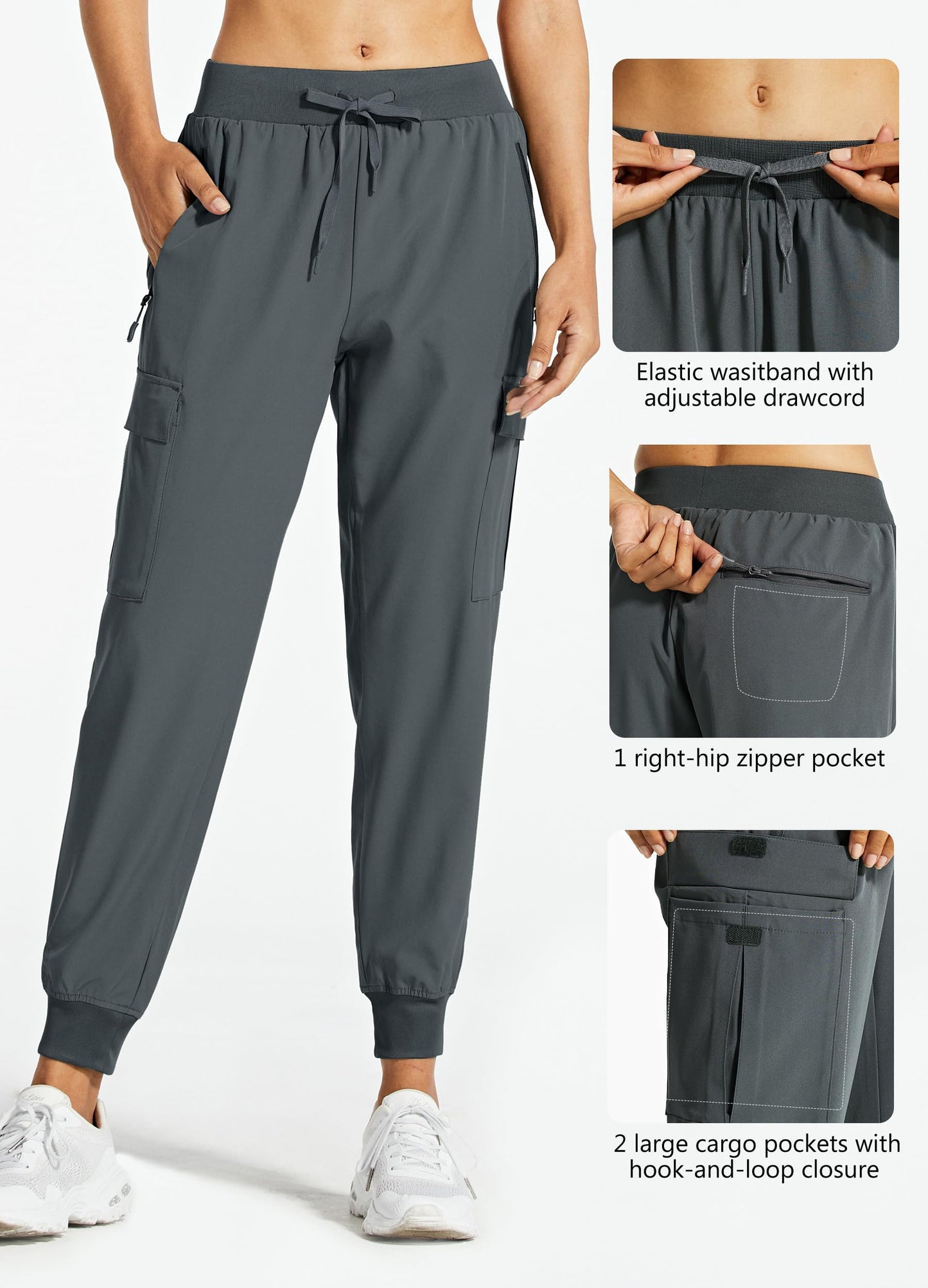 Libin Women's Hiking Cargo Pants Quick Dry Joggers Petite, Steel Gray XS