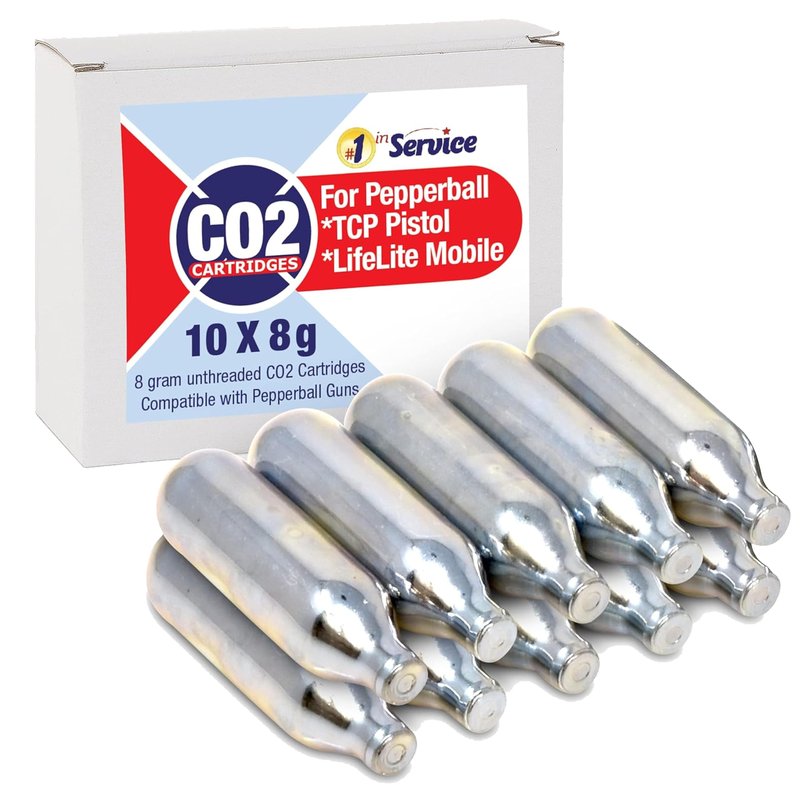 8 Gram CO2 Unthreaded Cartridges 10 Pack Compact High Grade Non Threaded Cylinder Cartridge for Pepperball Pepper Guns Pellet Airgun Pistols
