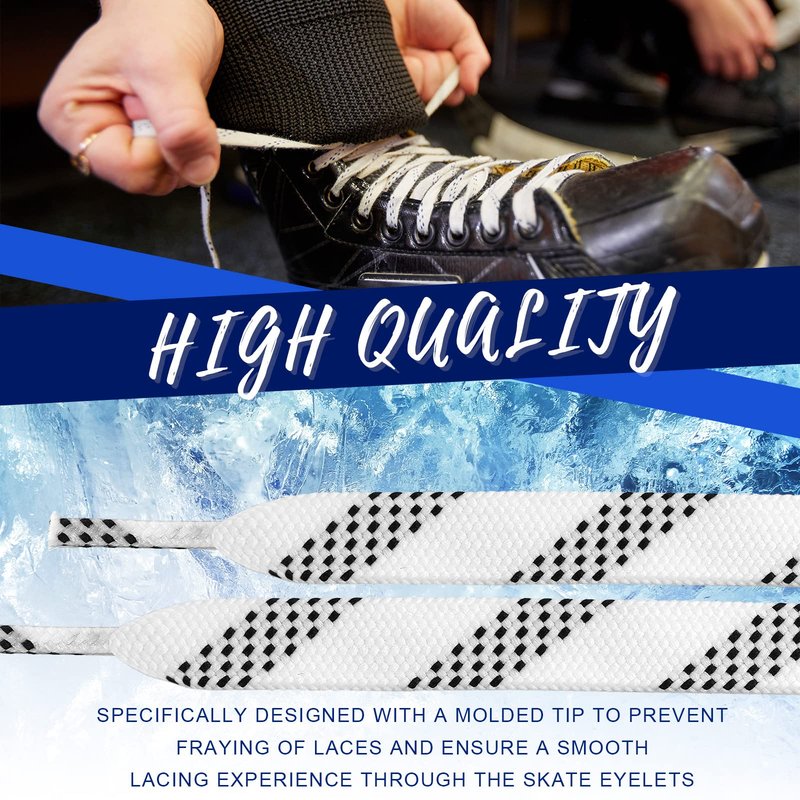 Yingzhao 4 Pairs Waxed Hockey Skate Laces Hockey Laces Wide Ice Skate Lace Strap Ice Hockey Skate Accessories for Ice Hockey, Roller Skates, Adults, Youth(96 Inch Long,White)