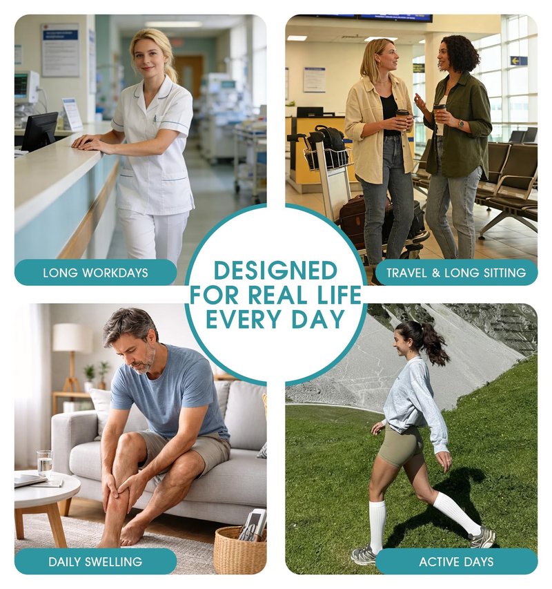 ACTINPUT Compression Socks for Women and Men, Knee High Support Stockings for Travel, Flying, Long Drive, Walking, Standing & Daily Wear