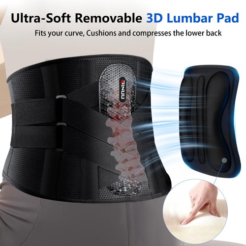ZINUU Back Brace for Lower Back Pain with 8X Powerful Bionic Support System, Back Support Belt for Men Women with 3D Lumbar Pad, Breathable Lumbar Support Belt for Scoliosis,Sciatica,Herniated Disc, M