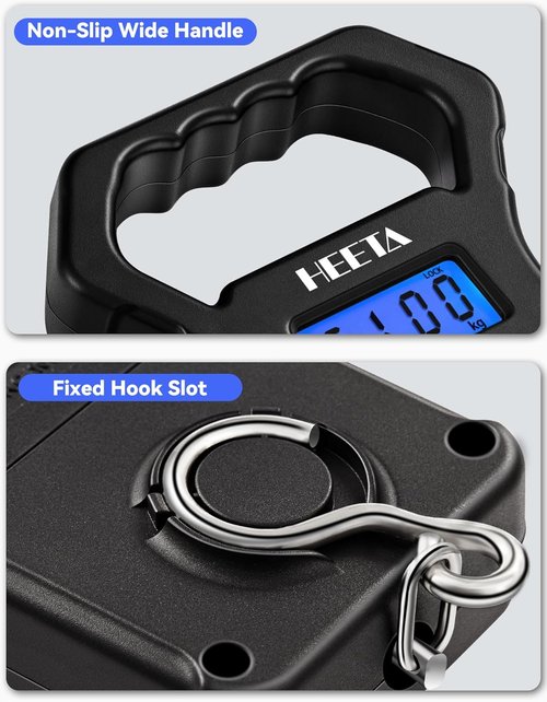 HEETA Digital Fishing Scale - 110lb/50kg Capacity, Backlit LCD, Non-Slip Handle & Hook | Perfect Fishing Gift for Men
