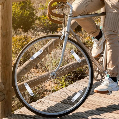 4 Pack Bike Wheel Reflectors, Bicycle Spoke Safety Reflectors for Night Riding, Quick Mount Reflective Rim Lights Safe Warning Bike Decoration Accessories for Road, Mountain Commuter Bikes (White)