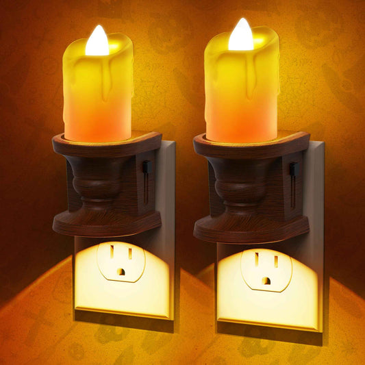 L LOHAS LED Night Light,[2-Pack] Flameless Candle Night Light with 3 Lighting Model, Dusk to Dawn Sensor,0-100LM Brightness Dimmable,Amber Light,Vintage Nightlight for Adults Hallway Bedroom