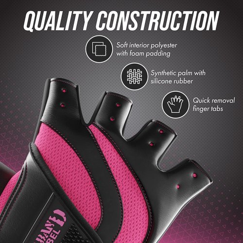Contraband Pink Label 5437 Womens Extreme Grip Weight Lifting Gloves w/Heavy Rubber Padded Palm (Pair) - Heavy Duty Palm w/Griplock Silicone & Rubber Grip Pads for Gym Workouts (Pink, Small)