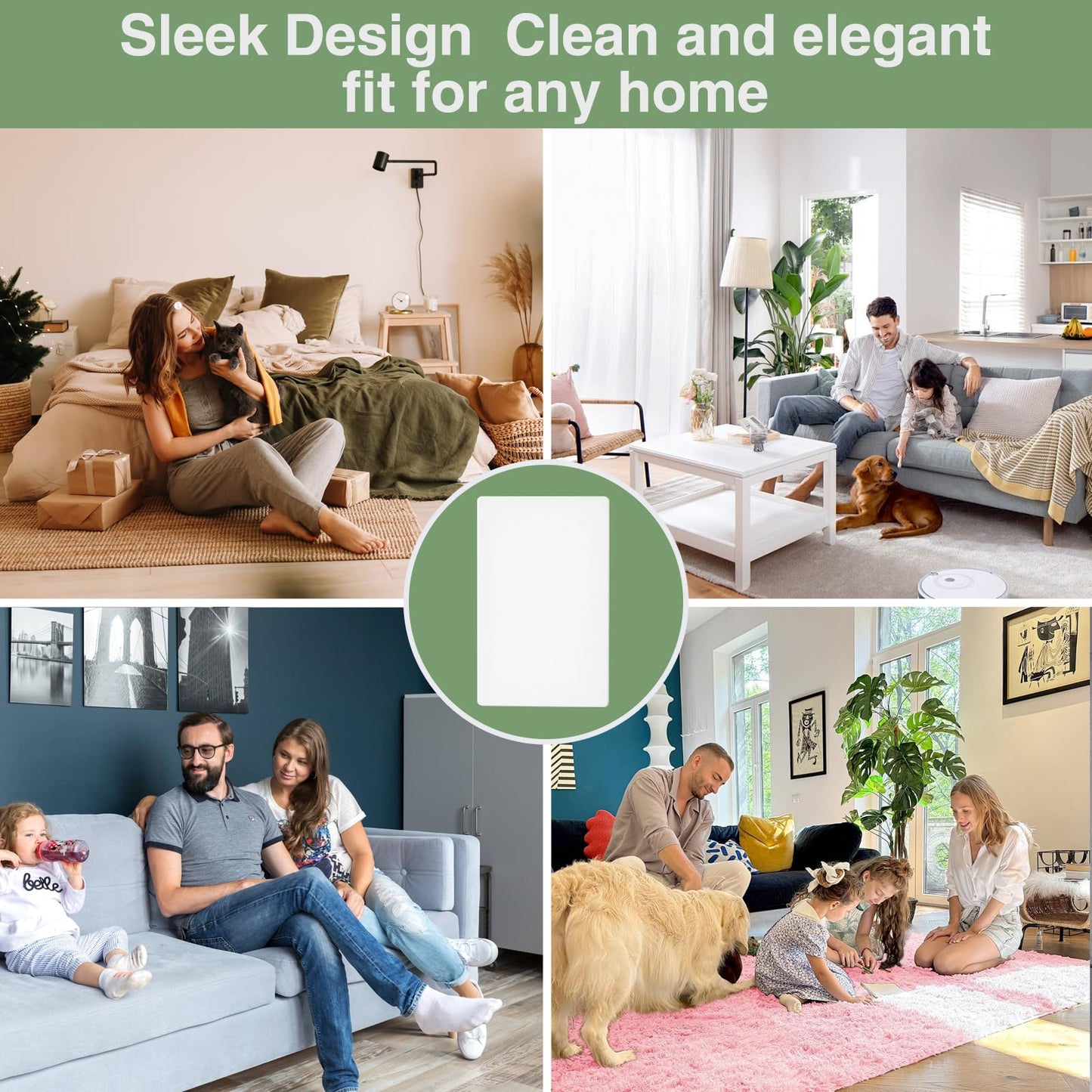 VJWEOU Screwless Blank Wall Plate Cover 4 Pack 1-Gang Blank Outlet Switch Covers Plate No Device Electrical Faceplate Standard Size 4.69" x 2.92" Impact Resistant, Gloss White