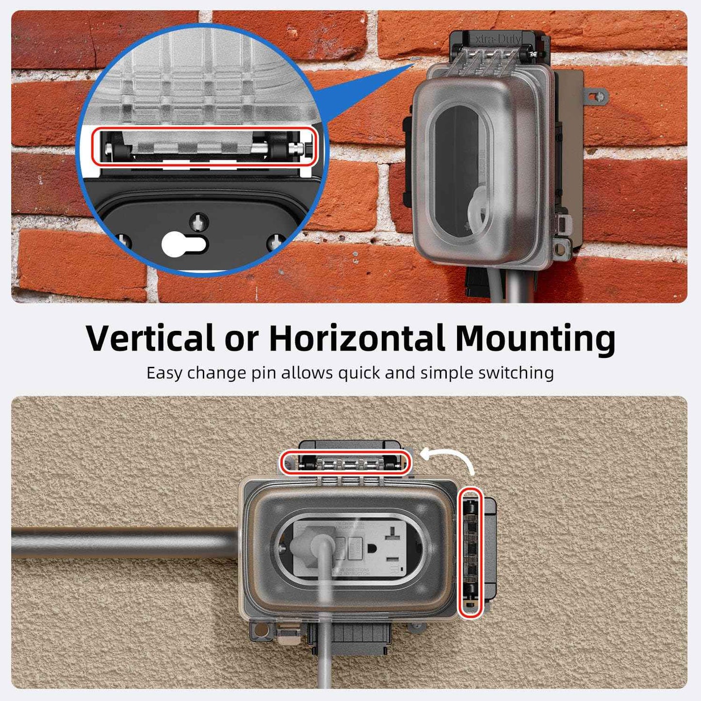 ELEGRP 2 Pack Weatherproof Outdoor Outlet in-Use Cover, Horizontal/Vertical Mount, Heavy-Duty Clear Cover for GFCI/Decorator Receptacles, Standard 1-Gang, UL/CUL Certified