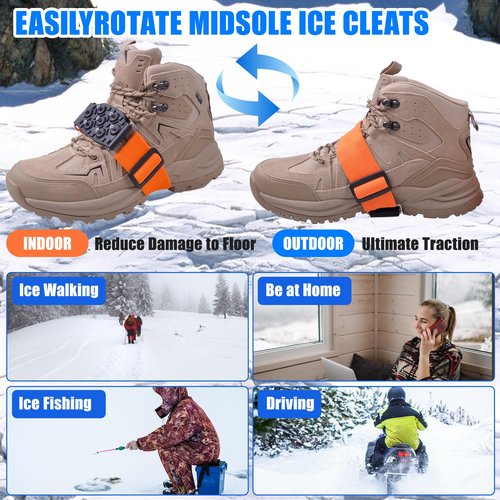 Mid-Sole Ice Cleats for Boots and Shoes Men & Women Crampons Anti Slip Ice Shoes Snow Traction Cleats -Rotatable Traction Aids for Winter Snow L/XL-2PCS
