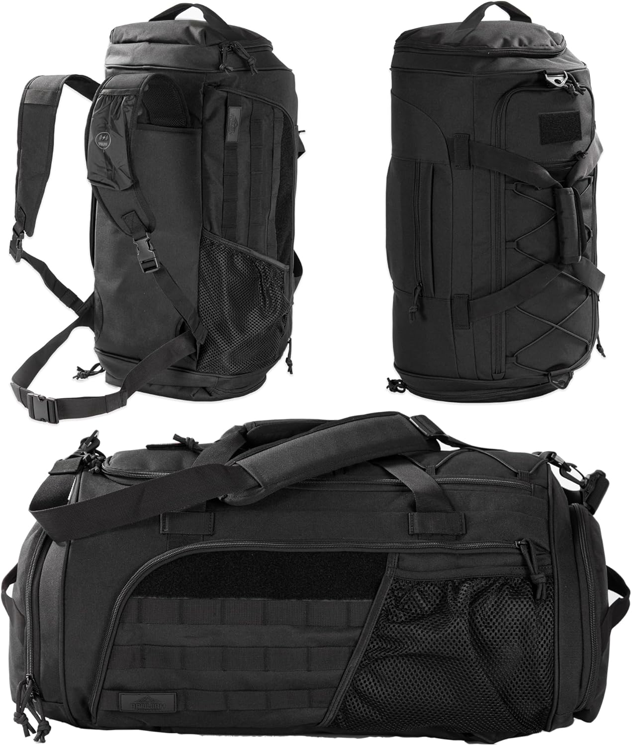 Military Duffle Backpack by Gym Bag - Heavy Duty Travel Weekender with Shoe Compartment | 60L Capacity