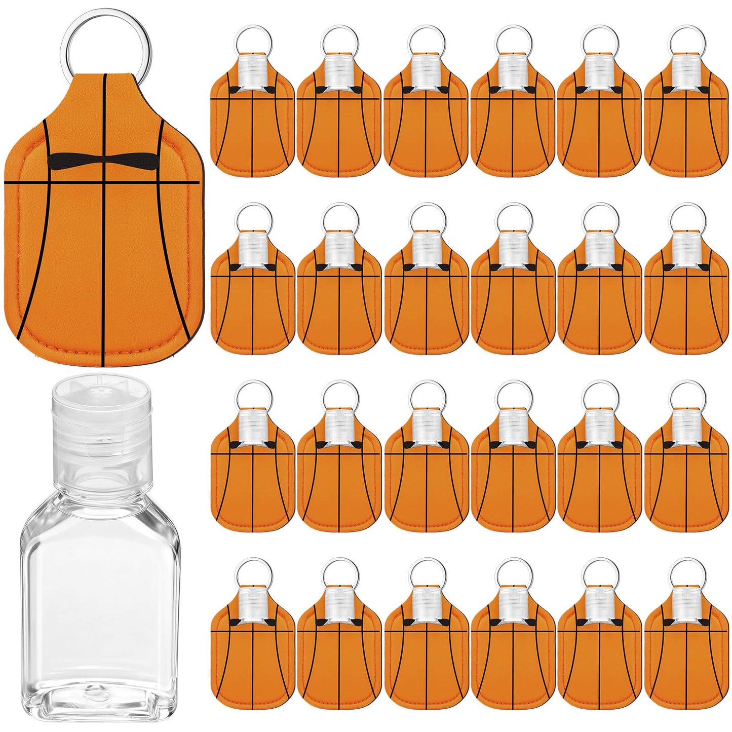 Kigeli 24 Set Softball/Basketball/Baseball/Soccer Hand Sanitizer Keychain Holders Bottle Team Gifts Empty Sports Party Favor(Basketball)