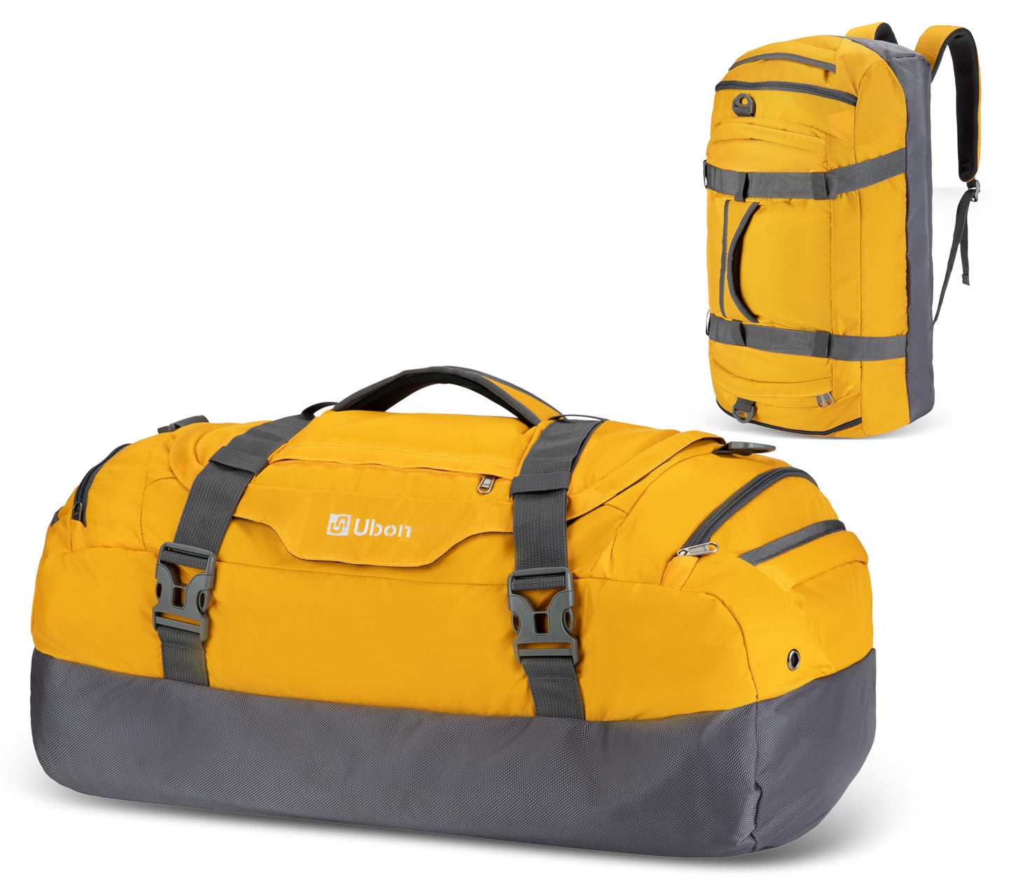 Ubon Heavy Duty Duffle Bag Gym Sport Bags with Convertible Backpack Straps (Yellow,65L)
