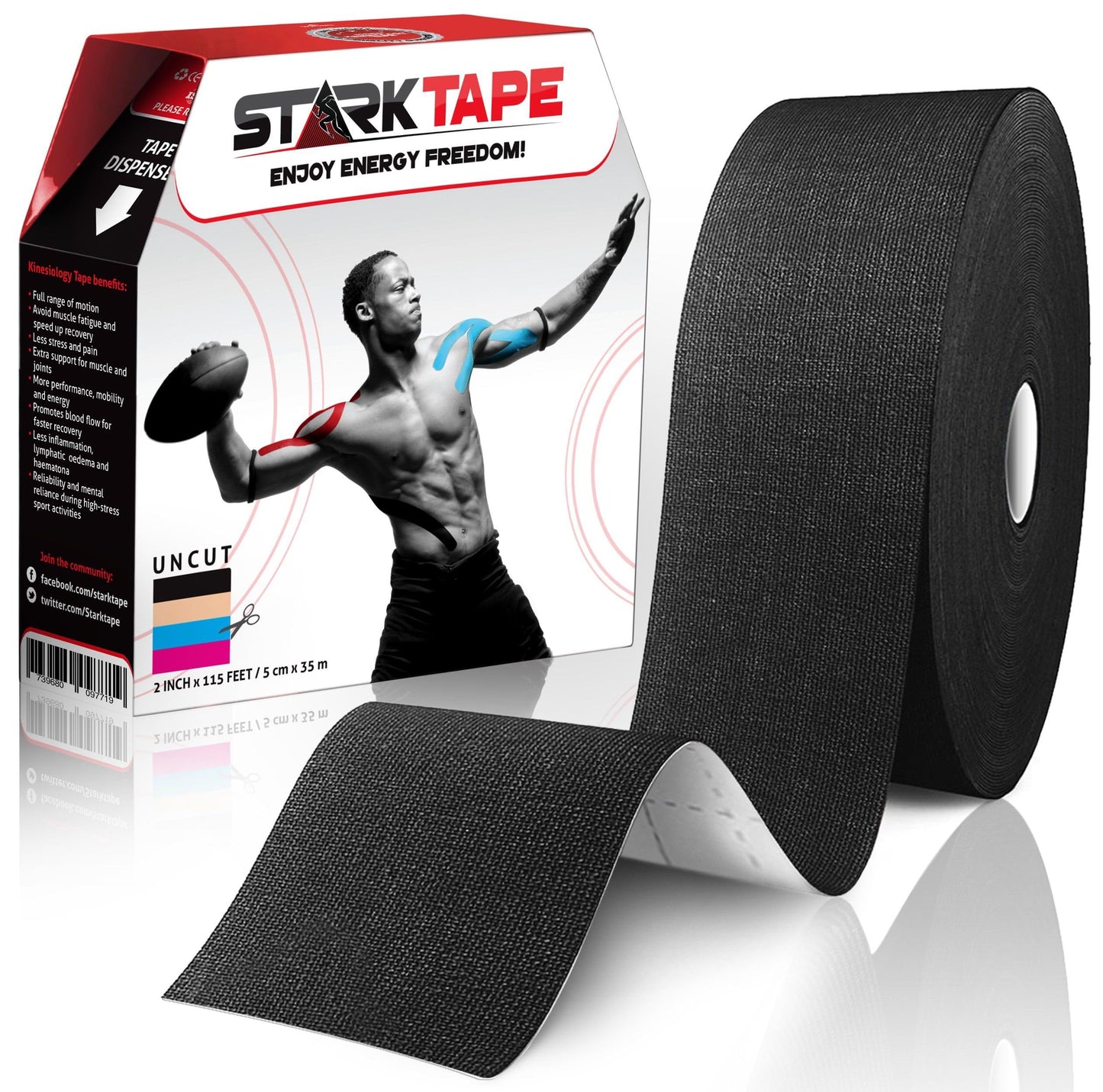 Starktape Kinesiology Tape Bulk for Sensitive Skin, Physio Medical Sports Tape, Kt Tex Gold for Physical Therapy, Knee, Shoulder, Ankle, Wrist, Foot, Back Muscle, Black