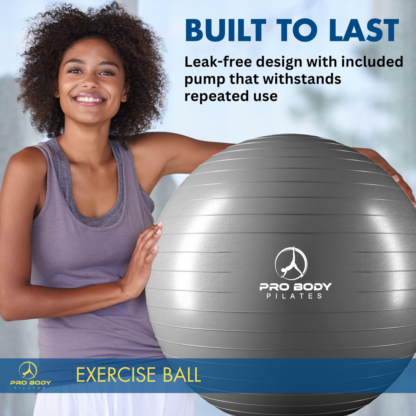 ProBody Pilates Exercise Ball - Multiple Sizes Gym Grade Balance Ball for Fitness, Workout, Pregnancy & Physical Therapy, Stability Yoga Ball Chair (Silver, 75cm)