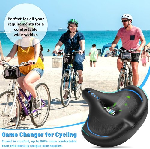 CDYWD Oversized Bike Seat - Extra Wide Comfort Cushion for Men & Women | Large Padded Replacement Saddle for Peloton & Cruiser Bikes