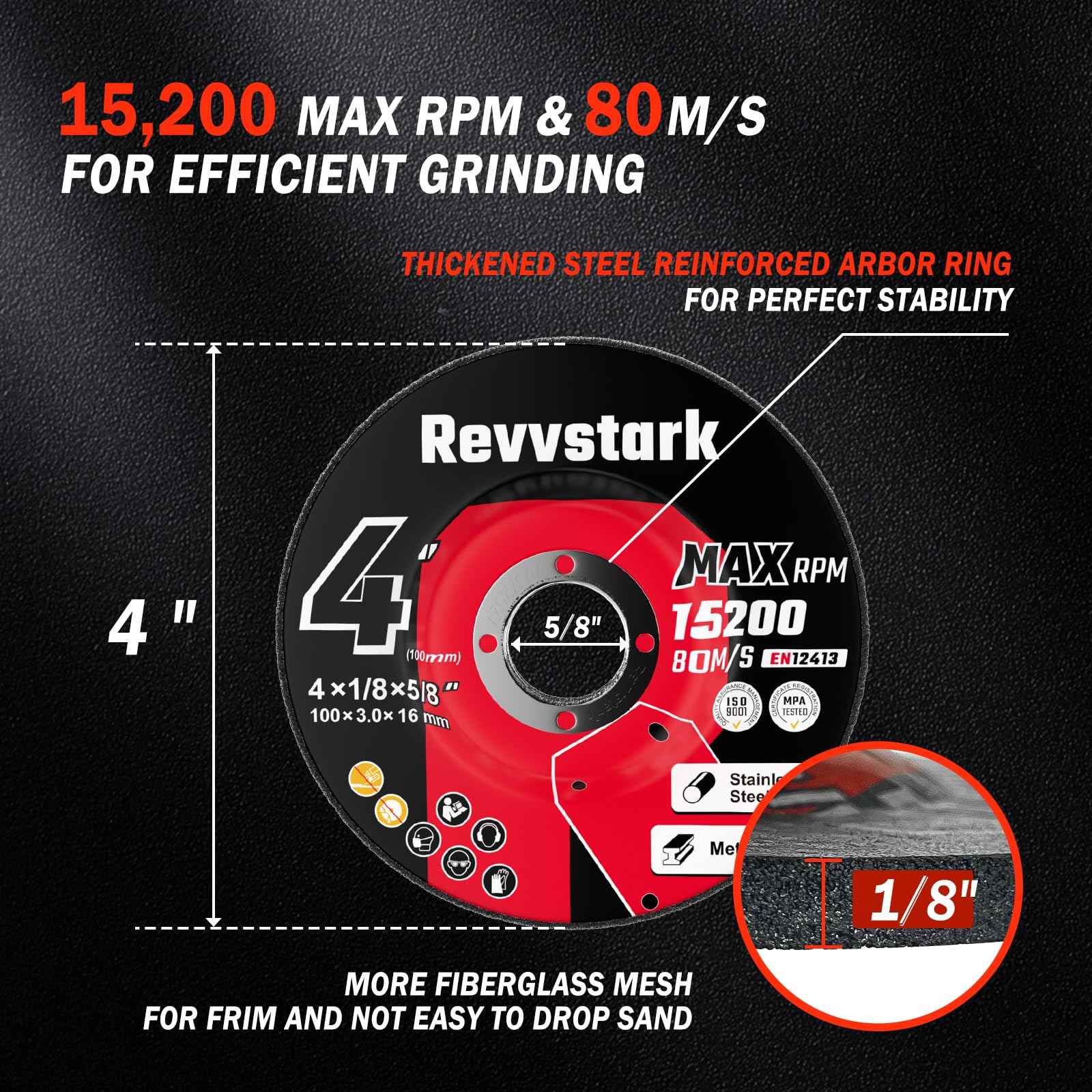 Revvstark 10 Pack Grinding Wheels 4 Inch, Grinder Wheel for General Purpose Metal & Stainless Steel, Aluminum Oxide Grinding Disc 4 in for Angle Grinder, Depressed Center 4" * 1/8" * 5/8"