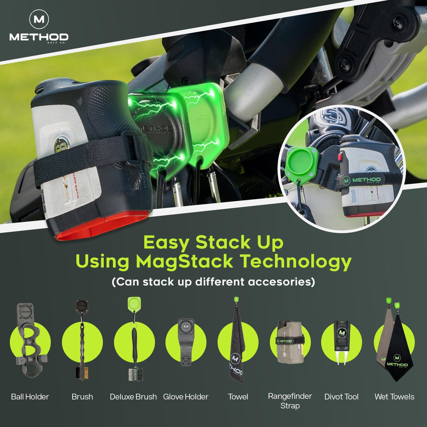 Method Golf BagStack Gear Hub Starter Pack - Golf Accessories Magnetic Landing Pad Plus Two MagStack Tiles - Modular Magnetic Tool Pad Gear Organization Hub with Magnet-to-Magnet Connection
