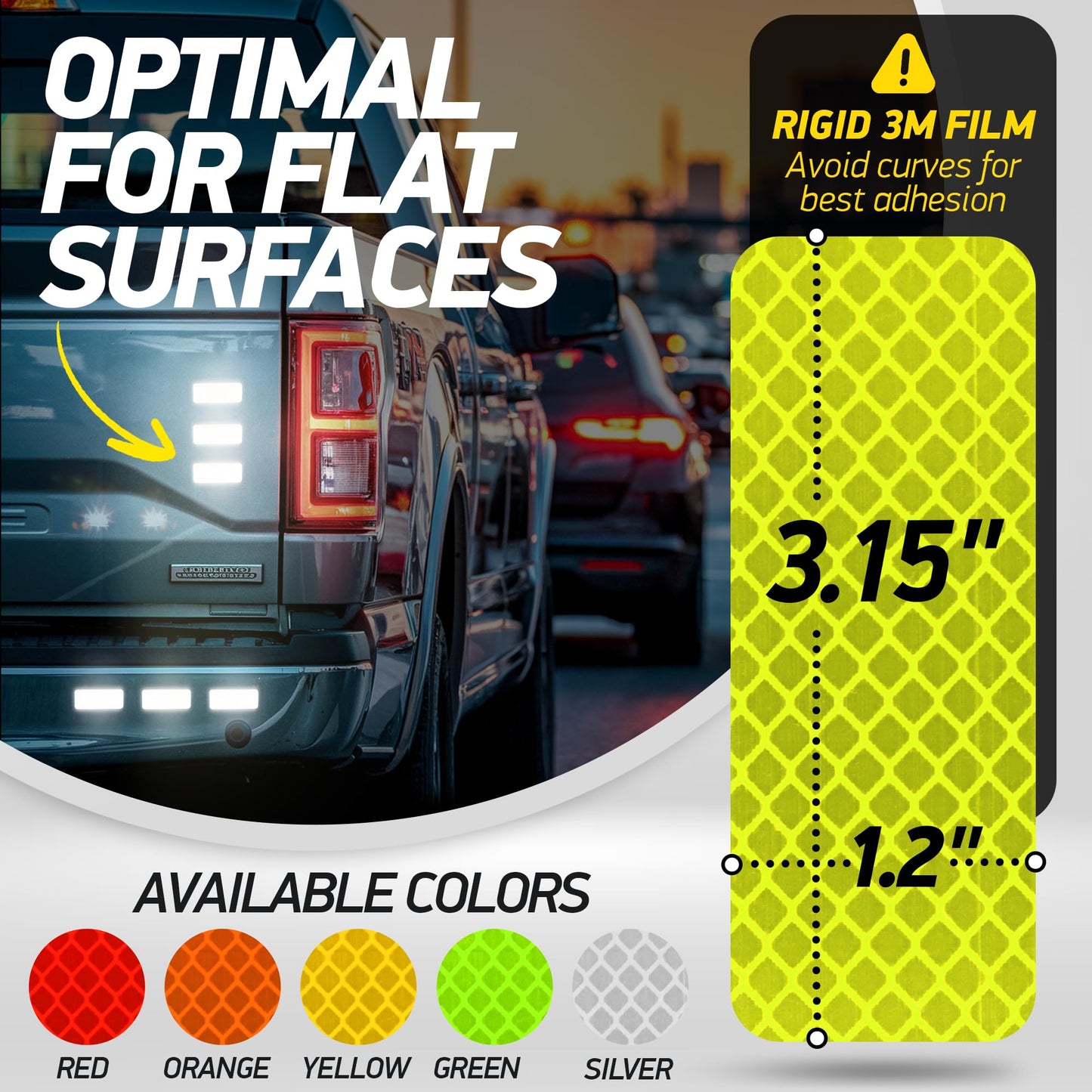 Byllstore Reflective Safety Tape Stickers | 3M Diamond Grade | Yellow-Green | 1.2″ x 3.15″ | 20-Pack | Safety Warning Tape for Helmets, Cars, Mailboxes & More