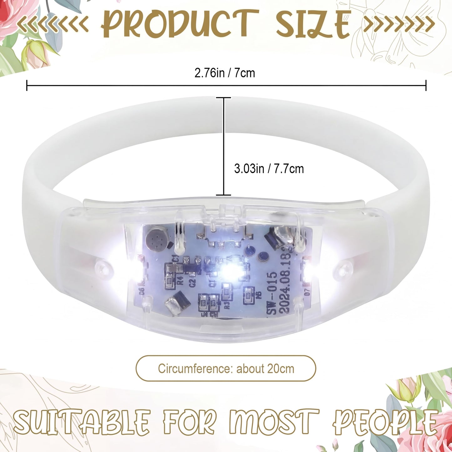 JellyArch 24 Pcs White LED Glow Bracelets, Sound Activated LED Bracelets for Wedding Reception Party Favors, Bridal Shower, Bachelorette Party, Rave, Concert, Birthday and Night Events