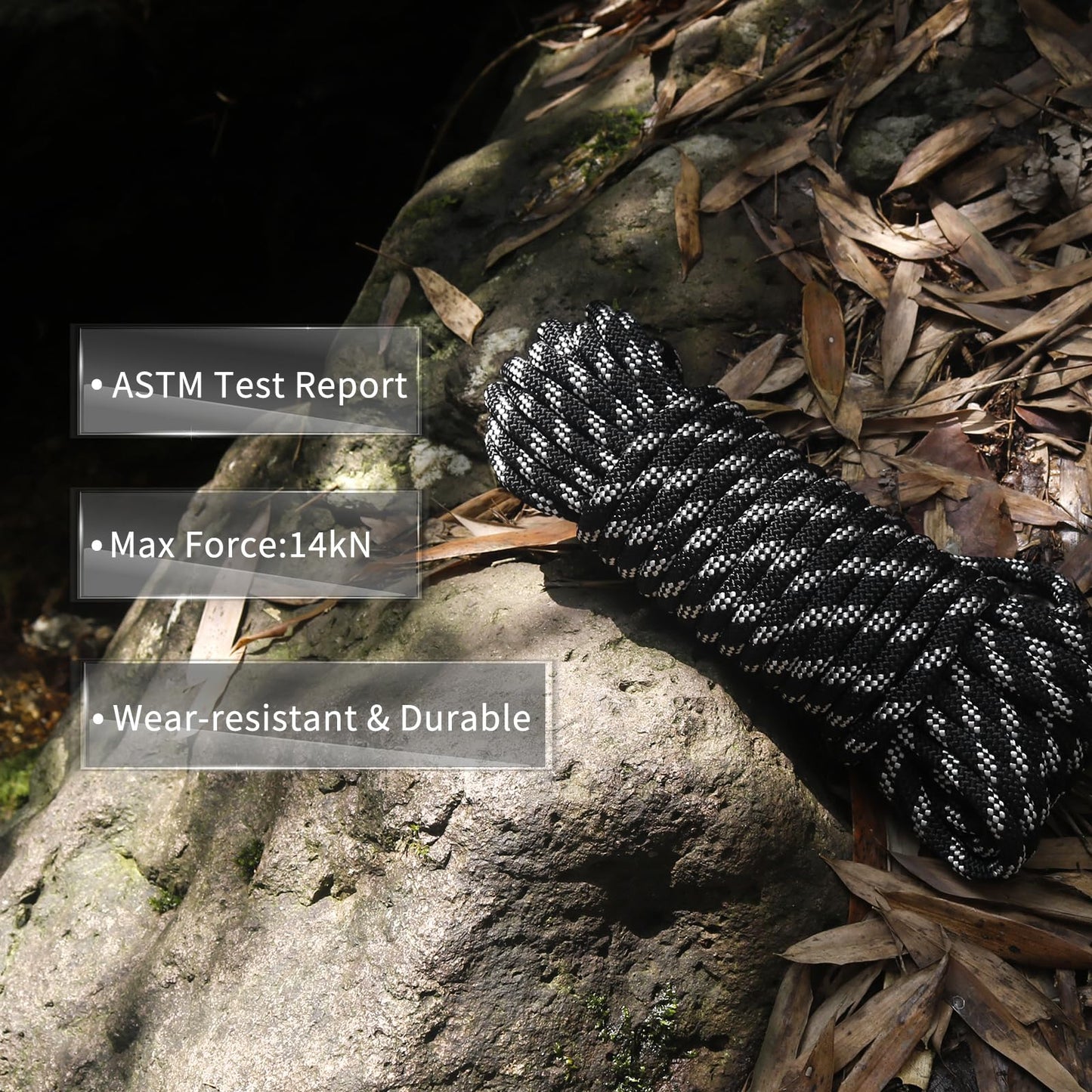 NewDoar Static Climbing Rope - 8mm (5/16c) / 10mm (3/8”) Double Braid Accessory Cord for Rock,Hauling, Prusik, Survival - Pre-Cut 20FT, 50FT, 100FT, 165FT Lengths - Outdoor, Fire Rescue Equipment