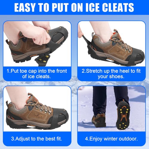 Ice Cleats Snow Traction Cleats for Shoes and Boots,10-Studs Anti-Slip Ice Grippers Rubber Crampons Cleats for Walking on Snow and Ice Slip-on Stretch Overshoe Footwear(XXL)