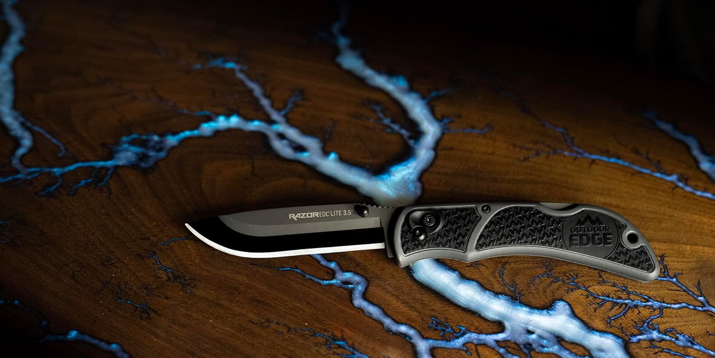 RazorLite EDC Pocket Knife 3.5” - Obsidian Black, Replaceable Blades & Clip for Camping, Hunting, Survival