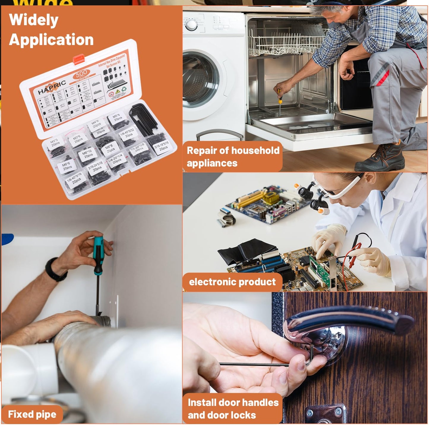 500 Pcs 25 Size Set Screws Metric&SAE Set Screw Assortment Kit 12.9 Alloy Steel Head Socket Metric Set Screws for Bathroom Fixtures Door Handles(M3-M8, 1/8"-40 to 5/16"-18)