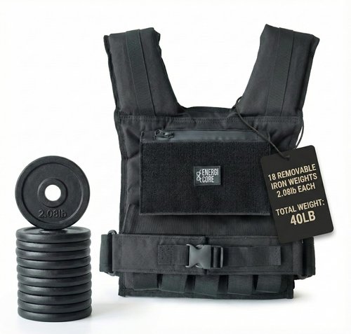 ENERGI CORE Adjustable Weighted Vest , 20lbs/30lbs/40lbs - Heavy Duty Tactical Weight Vest for Men & Women Workout - Removable Iron Weights, Reflective Strip & Zipper Pocket - Strength Training, Running & Fitness