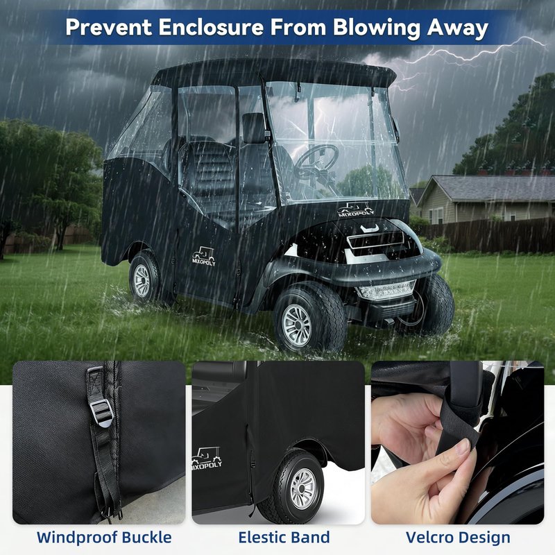 Mixopoly 4 Passenger Golf Cart Enclosure for Club Car Precedent 2+2 Seater with Short Roof 58 inch, 4-Sided Clear Window 600D Rain Cover Waterproof Windproof Snowproof and All-Weather Protection