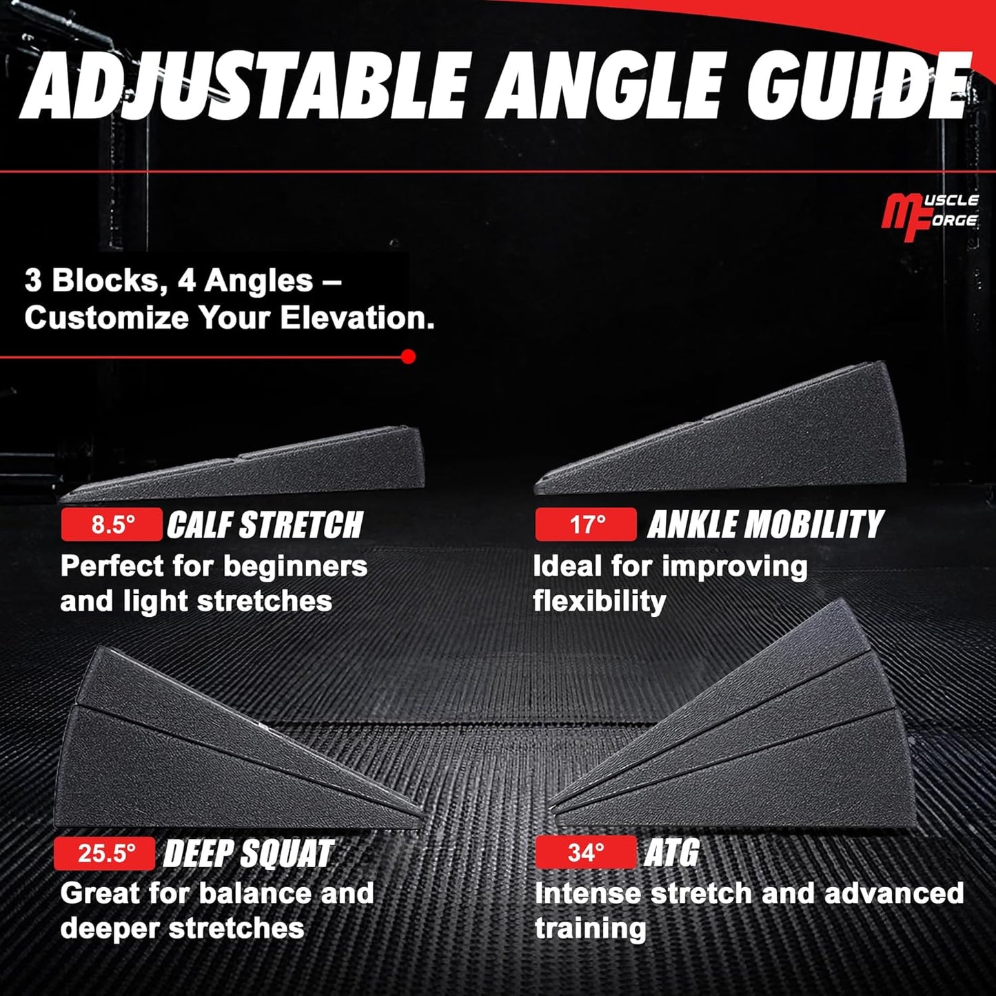 Squat Wedge Block - Heel Elevated Squat Platform for Deep Squats & Ankle Mobility | 4-Angle Adjustable Slant Board for Knee Pain Relief, 440 lbs Capacity