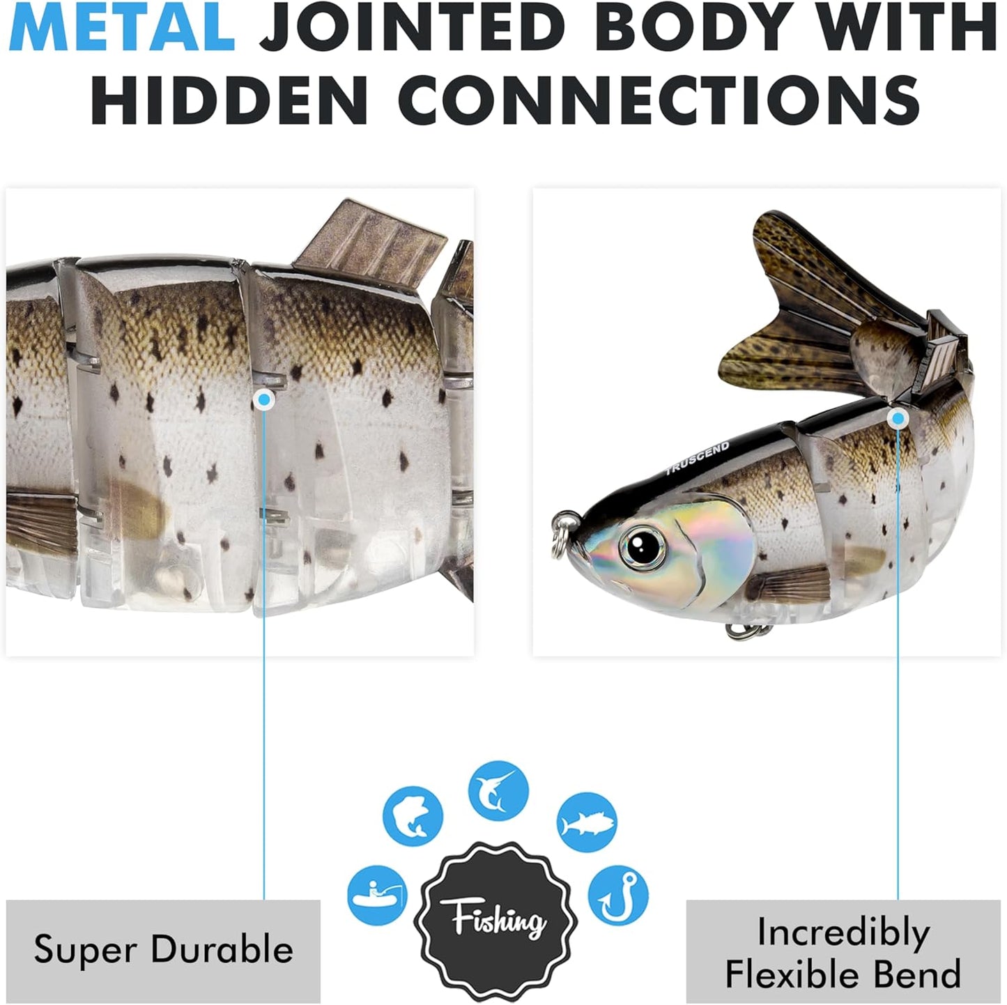 TRUSCEND Swimmax Fishing Lure - Easy Catch Jointed Swimbait with BKK Hook for Bass, Trout & Crappie