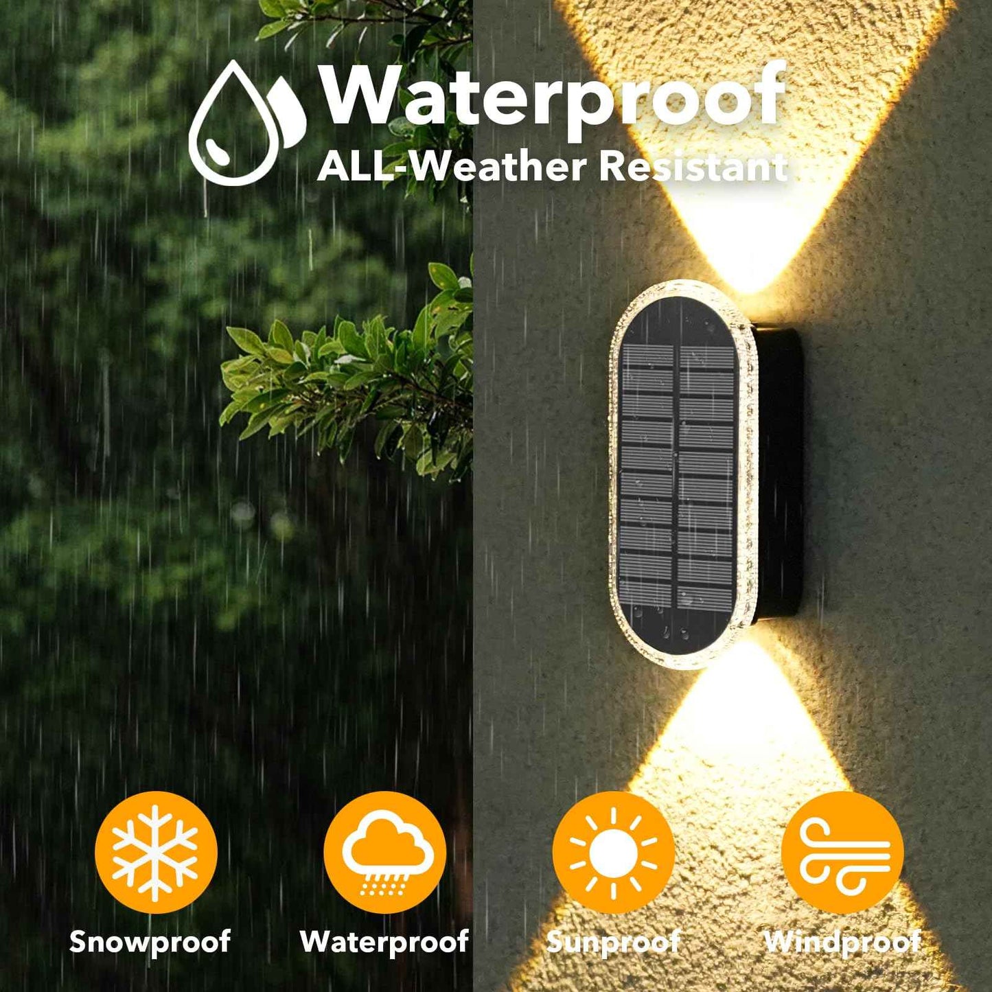 Herzila Solar Fence Lights - RGB & Warm White, LED Christmas Solar Lights Outdoor Waterproof 8 Colors,2 Lens Top and Bottom Lighting for Outdoor/Patio/Wall/Fence Pack of 2