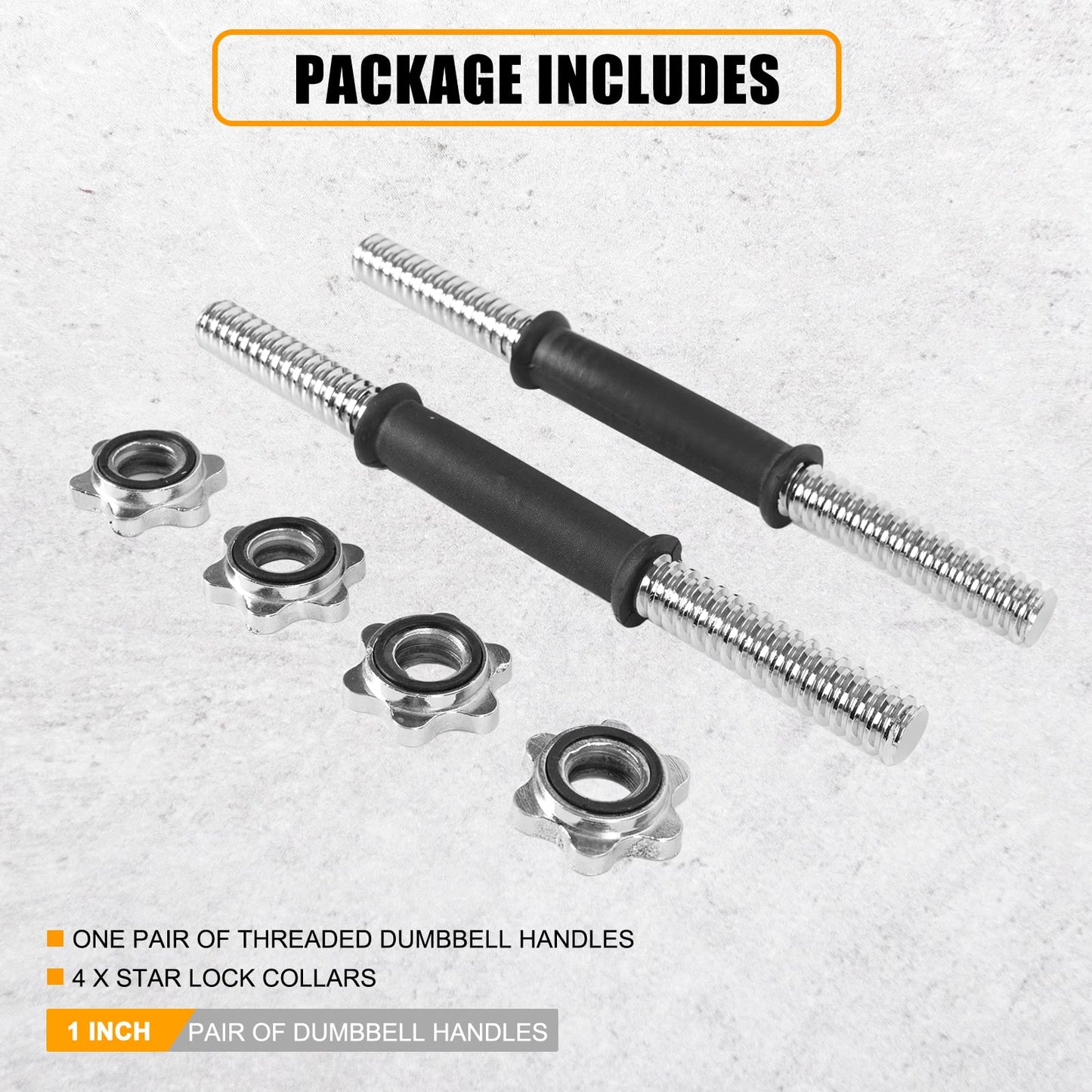 Threaded Dumbbell Rubber Handles 1 Inch Pair, 15.75" Adjustable Dumbbell Bar Handles, Fits Standard Weight Plates with 1” Diameter, for Gym Workouts, Exercise, Weightlifting, Sold in Pair