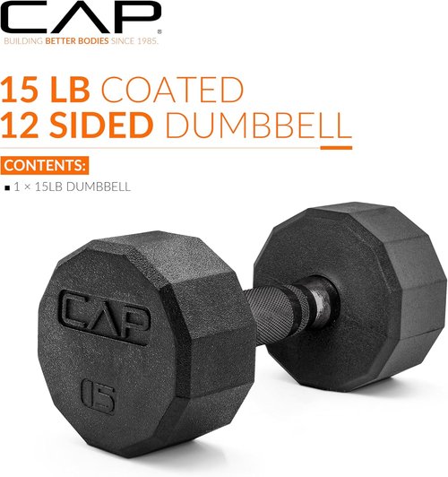 CAP Barbell Coated Hex Dumbbell Weight - Versatile Single Weights | 10-120 lbs Options Available