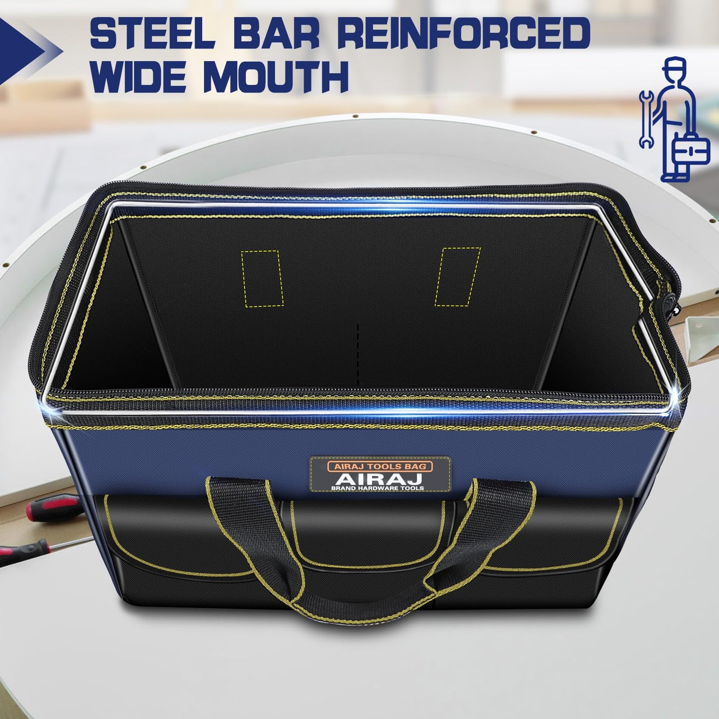 Tool Bag 2-Pack Set | AIRAJ 14" & 16" Portable Tool Bag | Wide Mouth Tool Bags for Men and Women | Small Tool Tote | Tool Organizer for Home Repairs,Garage Storage,Professional Work | Tool Box