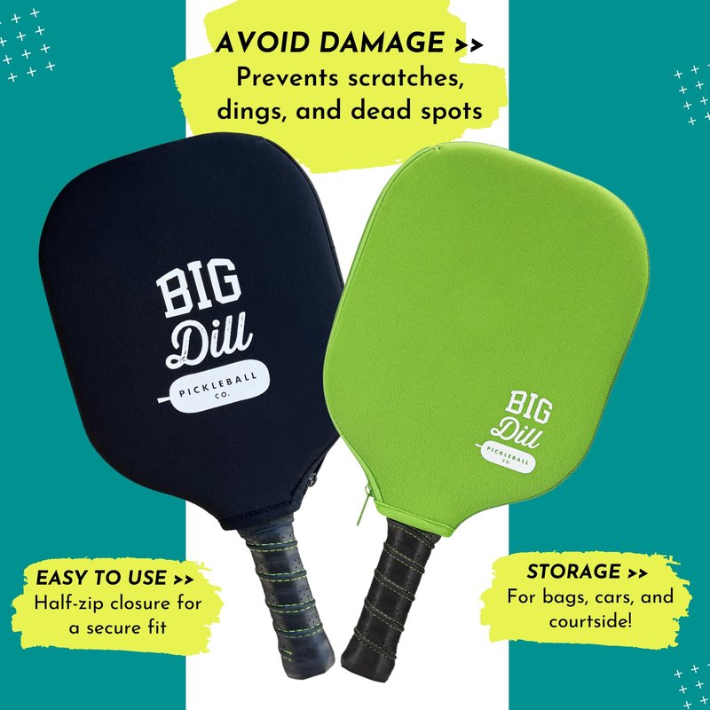 Big Dill Pickleball Neoprene Pickleball Paddle Cover Only | Case Fits Pickleball Rackets up to 8.25" Wide Pickle Ball Paddle Sleeve and Pickle Ball Paddle Covers (Black)