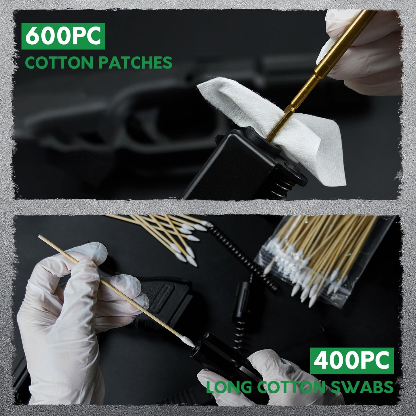 Gun Cleaning Kit - Gun Cleaning Patches and Cotton Swabs in Storage Box, 6" Long Cotton Swab & 2" Lint Free Pad - Highly Absorbent, Essential Supplies for Barrel and Bore Care