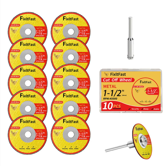 FIXLTFAST 1-1/2 Cut Off Wheels,1.5" x 1/8" Fiberglass Metal Cutting disc for Rotary Tool Accessories Include Mandrels- 11 Pack